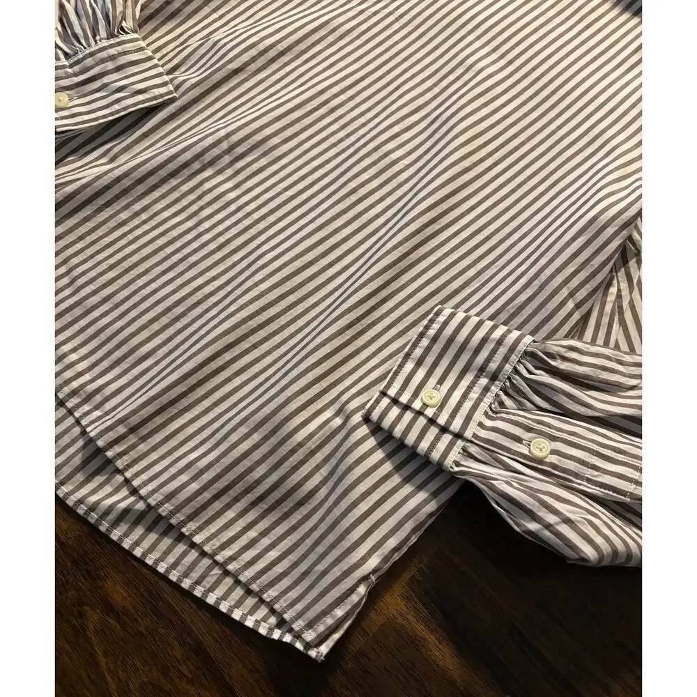 Everlane Women's 6 Shirt Mock Neck Wing Shoulder Blouse 100% Cotton Stripe - Picture 5 of 10